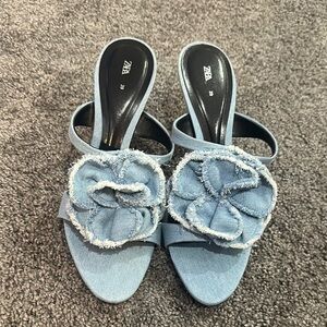 Zara Blue Sandals with Bow Details